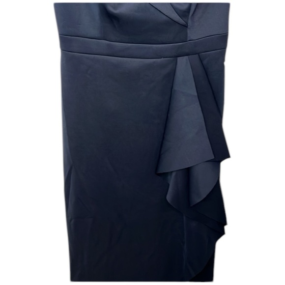 XSCAPE Tisha Knee Length Scuba Off The Shoulder Ruffle Dress Size 4 In Blue - Picture 5 of 14